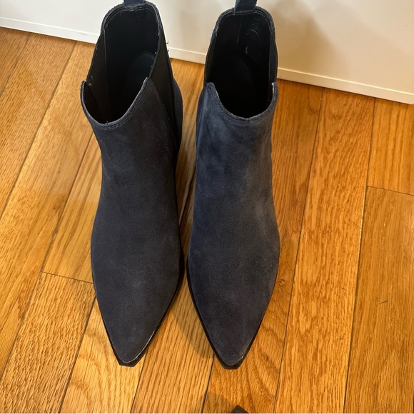 Marc Fisher Yale Pointy Toe Bootie with Metal Detail in Dark Blue Suede — Size 6 - Picture 12 of 13